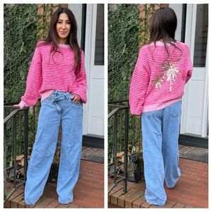 FROM PARIS FRANCE Pink Striped Sweater with sequin back details